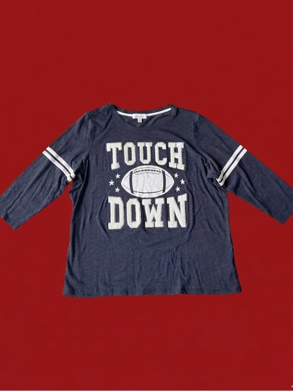 Football Graphic Long Sleeve Cotton Blend Women’s T-Shirt 2X